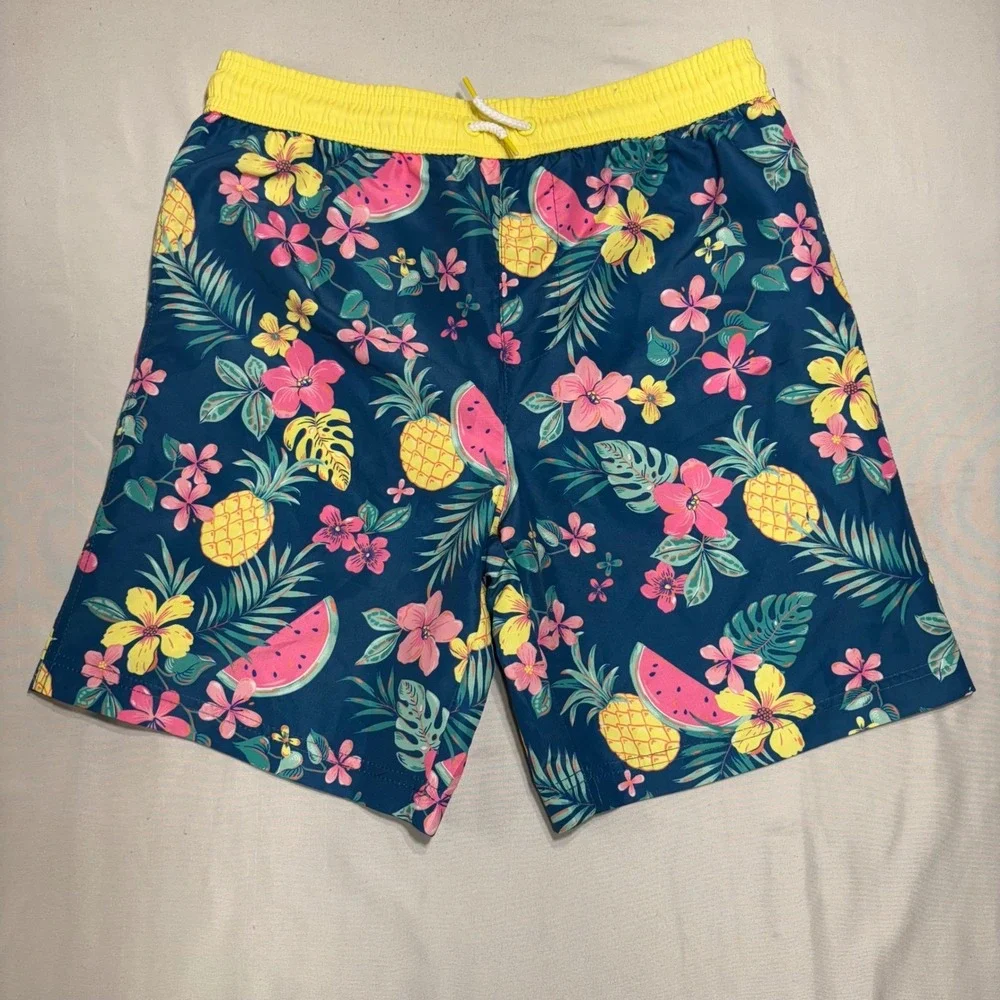 Tommy‎ Bahama Swim Trunks Kids XL 14 Blue Tropical Pineapple Floral Board Shorts